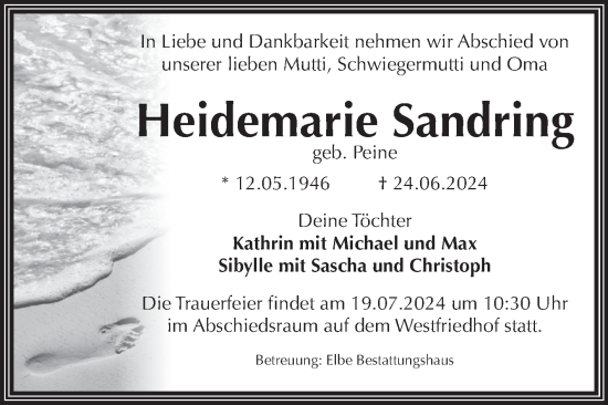 Traueranzeige von Heidemarie Sandring von Volksstimme Magdeburg