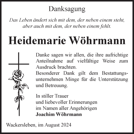 Traueranzeige von Heidemarie Wöhrmann von Volksstimme Oschersleben/Wanzleben
