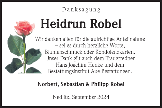 Traueranzeige von Heidrun Robel von Volksstimme Magdeburg