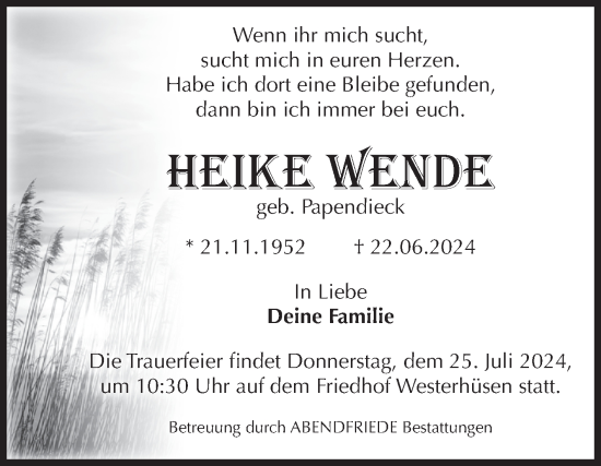 Traueranzeige von Heike Wende von Volksstimme Magdeburg
