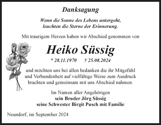 Traueranzeige von Heiko Süssig von Volksstimme Staßfurt