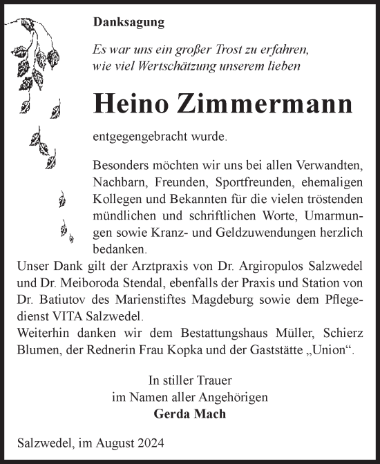 Traueranzeige von Heino Zimmermann von Volksstimme Altmark West