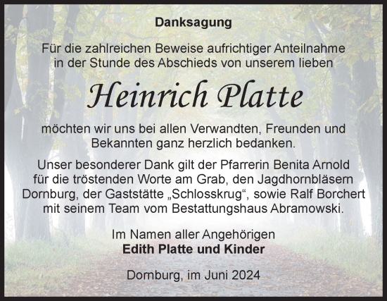 Traueranzeige von Heinrich Platte von Volksstimme Burg/Genthin