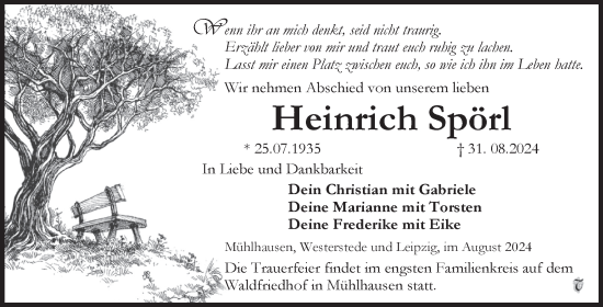 Traueranzeige von Heinrich Spörl von Mitteldeutsche Zeitung Sangerhausen
