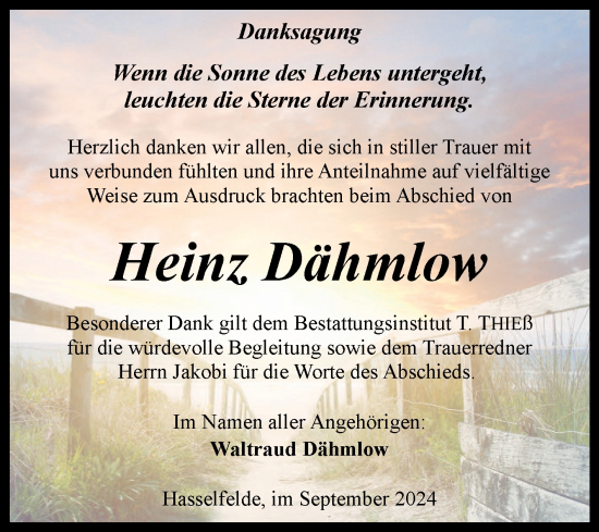 Traueranzeige von Heinz Dähmlow von Volksstimme Wernigerode