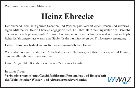 Traueranzeige von Heinz Ehrecke von Volksstimme Burg/Genthin