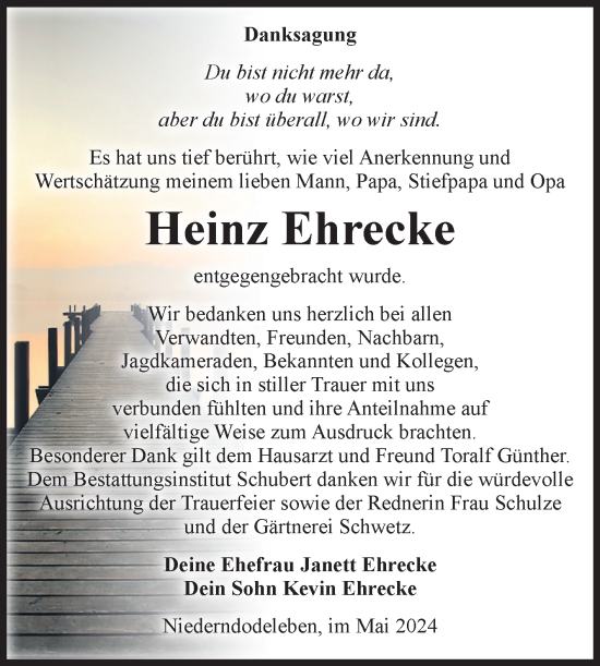 Traueranzeige von Heinz Ehrecke von Volksstimme Haldensleben/Wolmirstedt