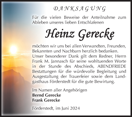 Traueranzeige von Heinz Gerecke von Volksstimme Staßfurt