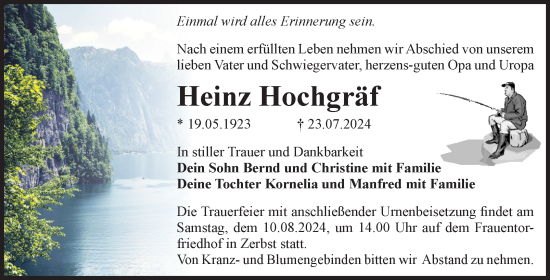 Traueranzeige von Heinz Hochgäf von Volksstimme Zerbst