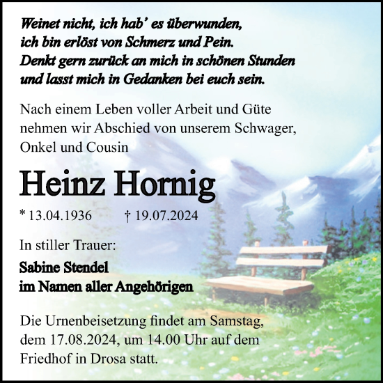 Traueranzeige von Heinz Hornig von Trauerkombi Köthen