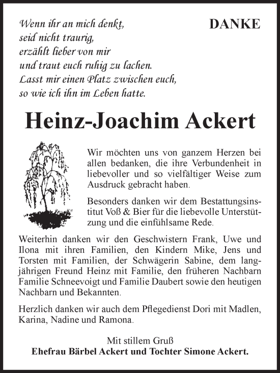 Traueranzeige von Heinz-Joachim Ackert von Volksstimme Wernigerode