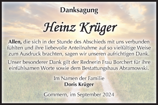 Traueranzeige von Heinz Krüger von Volksstimme Burg/Genthin
