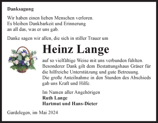 Traueranzeige von Heinz Lange von Volksstimme Altmark West