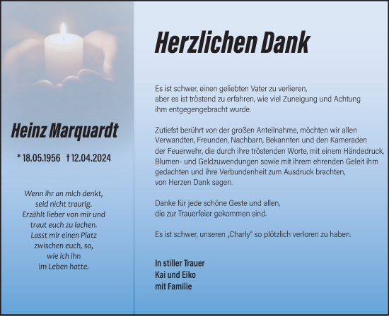 Traueranzeige von Heinz Marquardt von Trauerkombi Quedlinburg