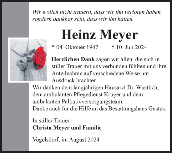 Traueranzeige von Heinz Meyer von Volksstimme Halberstadt