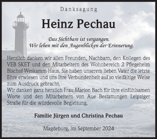 Traueranzeige von Heinz Pechau von Volksstimme Magdeburg