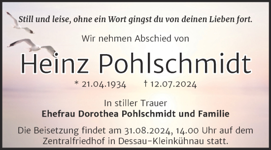 Traueranzeige von Heinz Pohlschmidt von Trauerkombi Dessau