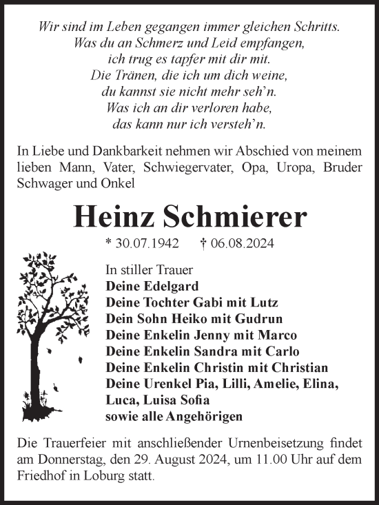 Traueranzeige von Heinz Schmierer von Volksstimme Zerbst
