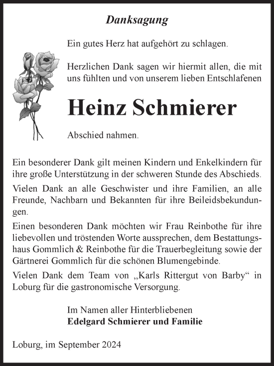 Traueranzeige von Heinz Schmierer von Volksstimme Zerbst