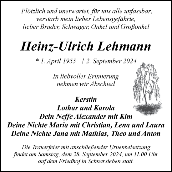 Traueranzeige von Heinz-Ulrich Lehmann von Volksstimme Haldensleben/Wolmirstedt