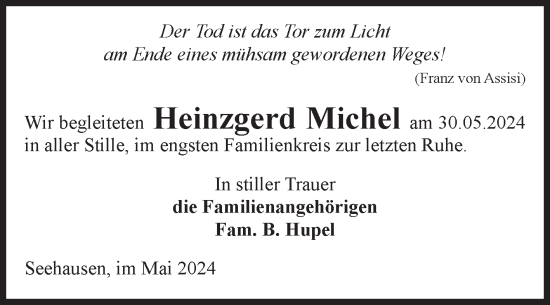 Traueranzeige von Heinzgerd Michel von Volksstimme Altmark Ost