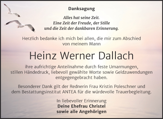 Traueranzeige von Heinz Werner Dallach von Trauerkombi Dessau