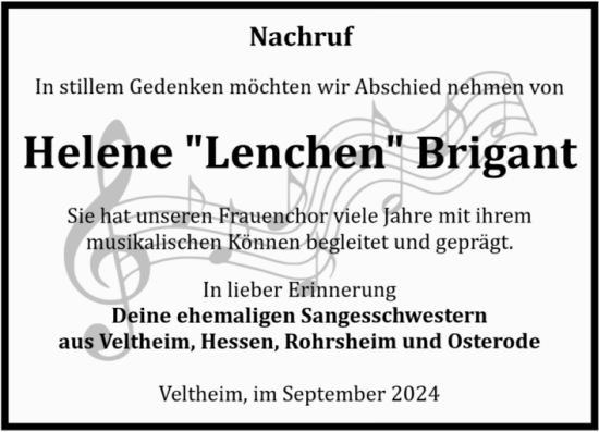 Traueranzeige von Helene  Brigant von Volksstimme Halberstadt