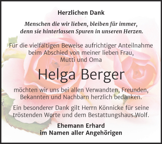 Traueranzeige von Helga Berger von Trauerkombi Weißenfels