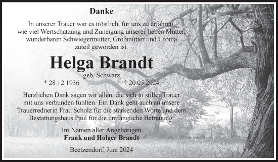 Traueranzeige von Helga Brandt von Volksstimme Altmark West