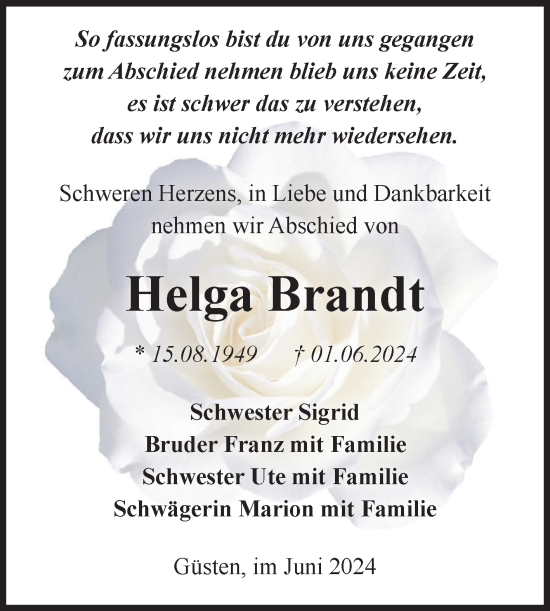 Traueranzeige von Helga Brandt 