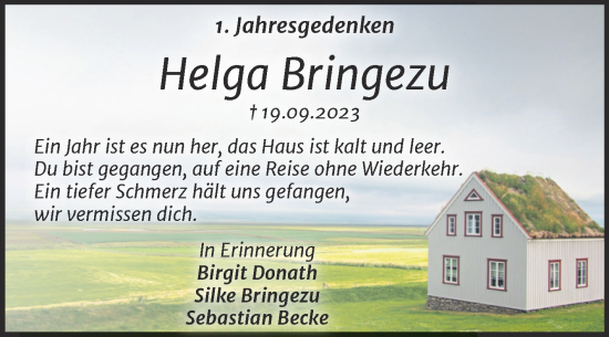Traueranzeige von Helga Bringezu von Trauerkombi Dessau