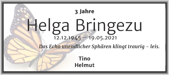 Traueranzeige von Helga Bringezu von Mitteldeutsche Zeitung Halle/Saalkreis