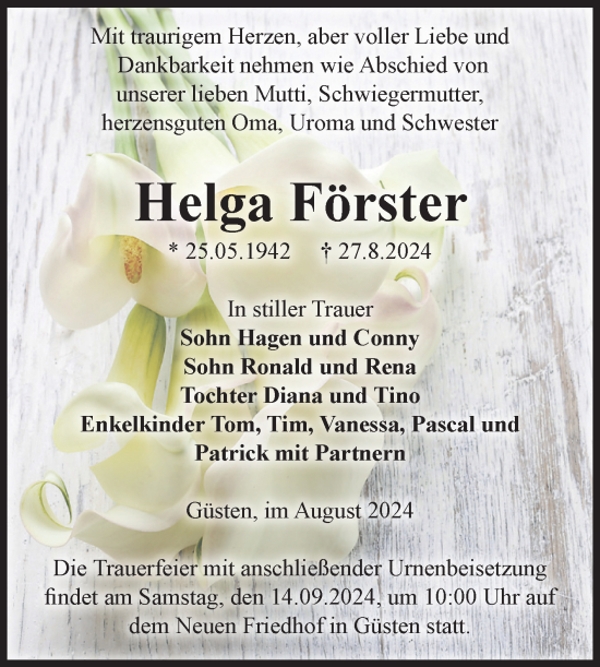 Traueranzeige von Helga Förster 