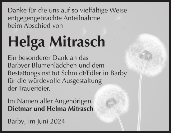 Traueranzeige von Helga Mitrasch von Volksstimme Schönebeck