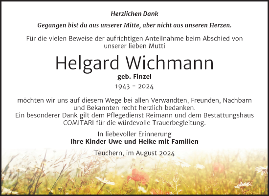 Traueranzeige von Helgard Wichmann von Trauerkombi Weißenfels