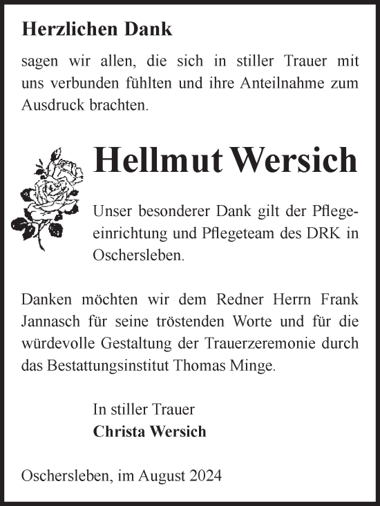 Traueranzeige von Hellmut Wersich von Volksstimme Oschersleben/Wanzleben
