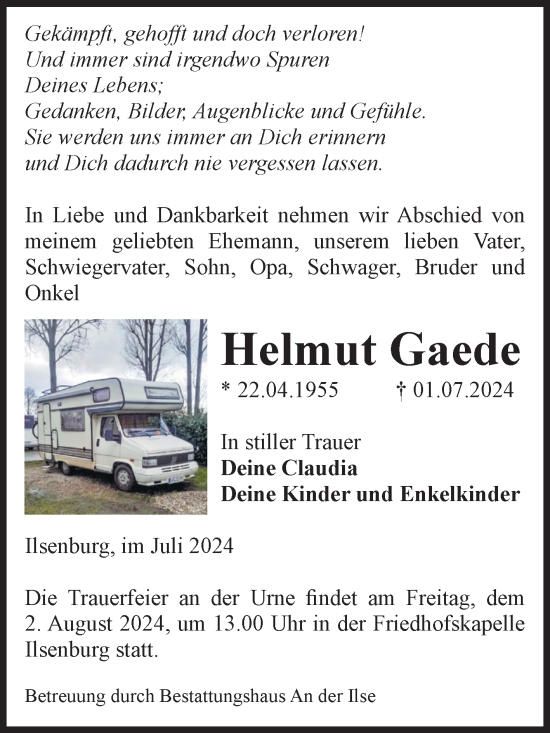 Traueranzeige von Helmut Gaede von Volksstimme Wernigerode