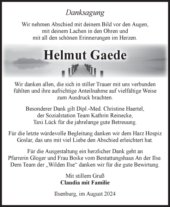 Traueranzeige von Helmut Gaede von Volksstimme Wernigerode