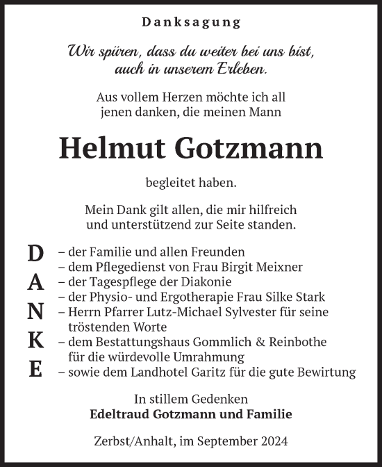 Traueranzeige von Helmut Gotzmann von Volksstimme Zerbst