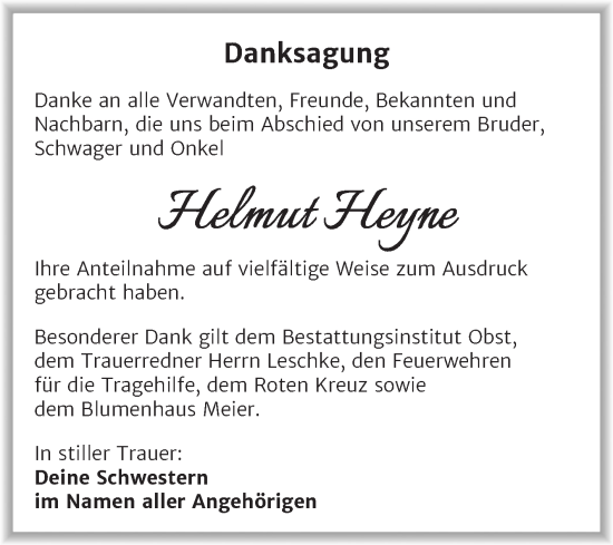 Traueranzeige von Helmut Heyne von Trauerkombi Weißenfels