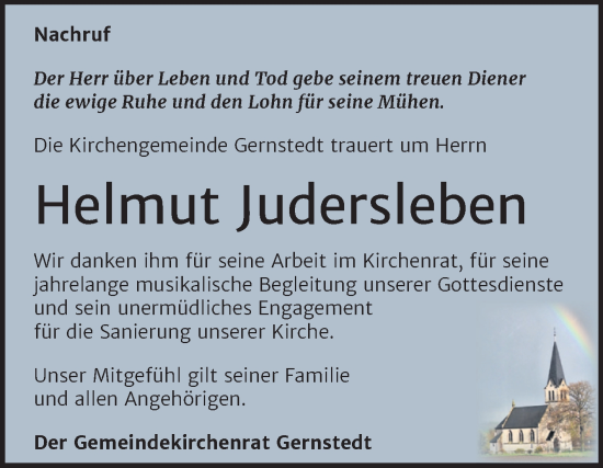Traueranzeige von Helmut Judersleben von Super Sonntag Naumburg/Nebra