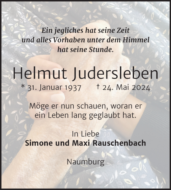 Traueranzeige von Helmut Judersleben von Naumburger Tageblatt