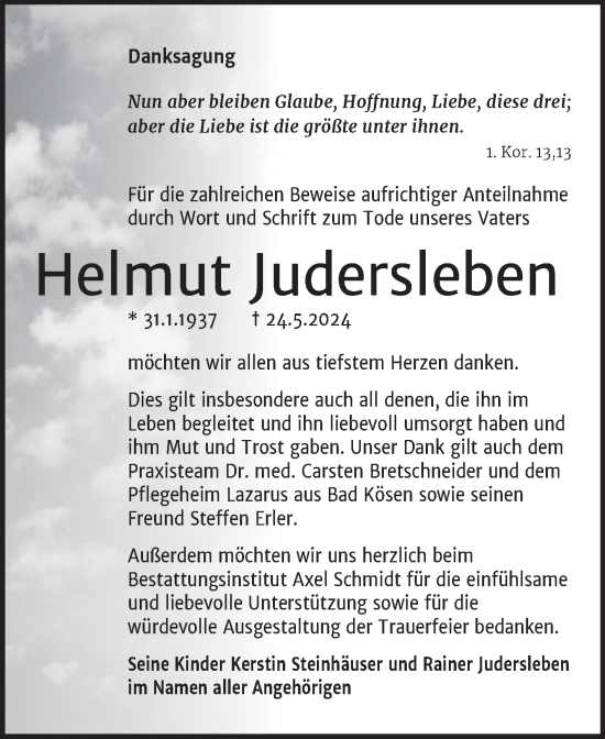 Traueranzeige von Helmut Judersleben von Naumburger Tageblatt