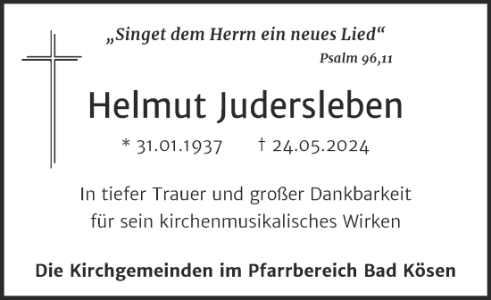 Traueranzeige von Helmut Judersleben von Naumburger Tageblatt