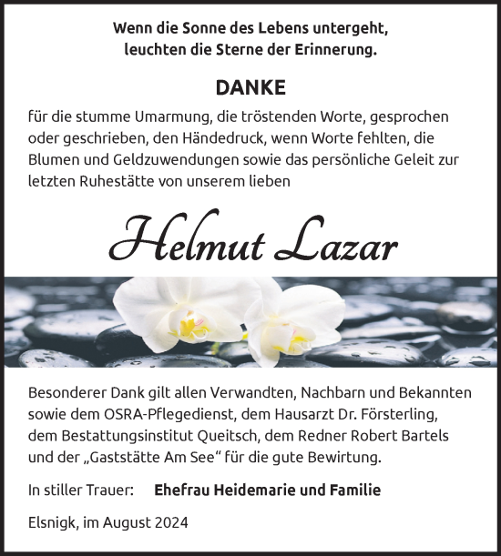 Traueranzeige von Helmut Lazar von Trauerkombi Köthen