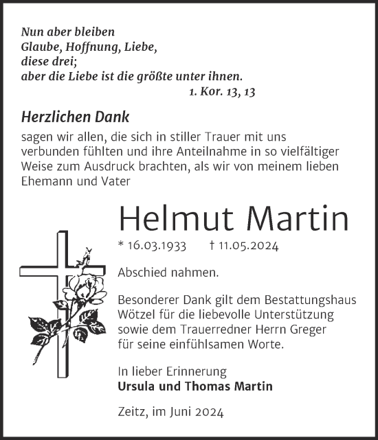 Traueranzeige von Helmut Martin von Trauerkombi Zeitz