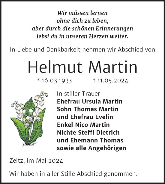 Traueranzeige von Helmut Martin von Trauerkombi Zeitz
