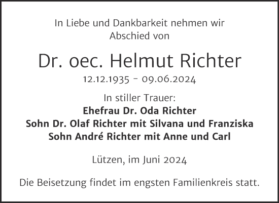 Traueranzeige von Helmut Richter von Trauerkombi Weißenfels