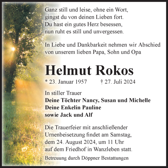 Traueranzeige von Helmut Rokos von Volksstimme Oschersleben/Wanzleben