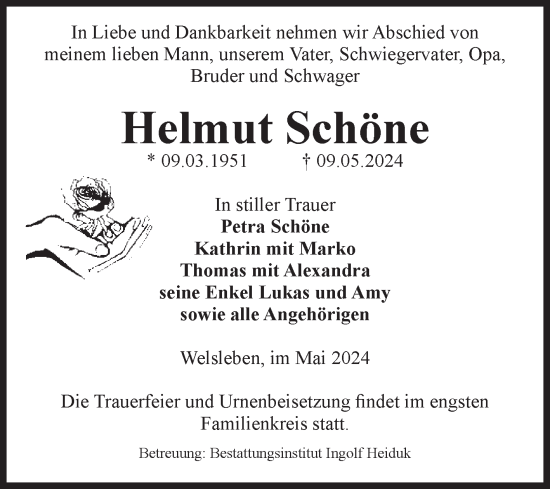 Traueranzeige von Helmut Schöne von Volksstimme Schönebeck